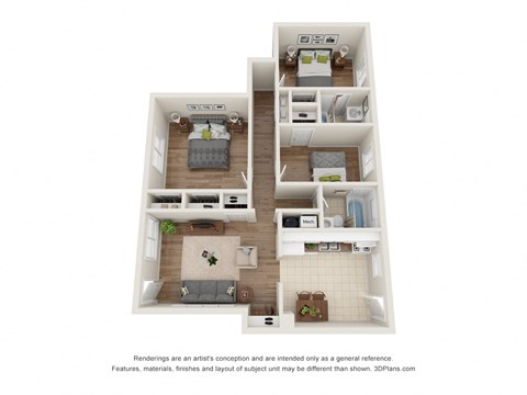 3 Bed 2 Bath Floor Plan at Gardens at Washington Park 1, Georgia, 30314